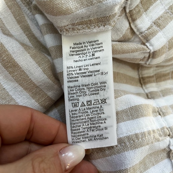 J Crew Linen Shorts White Khaki Striped Drawstring NWT Pockets Women’s Size XXL - Picture 6 of 9